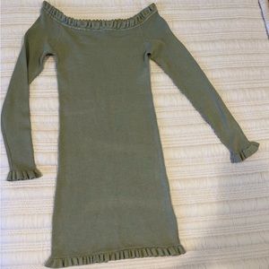 Off shoulder light olive green dress